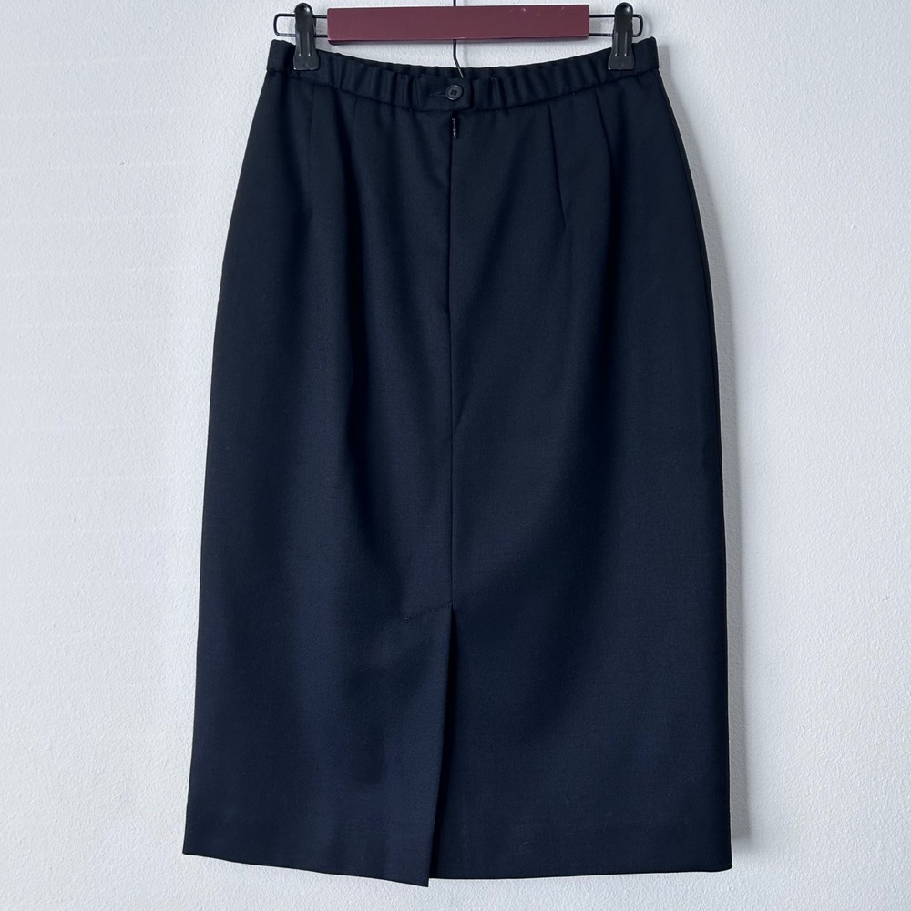 Pendleton Sz 8 100% Virgin Wool Black Pencil Skirt Pleated Front Elastic Waist